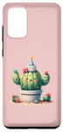 Coque pour Galaxy S20+ Cactus rose souriant mignon avec fleurs et chapeau de fête