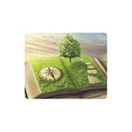 Funny Fantasy Tree of Life Opened Book with Grass Compass Rectangle Non Slip Rubber Comfortable Computer Mouse Pad Gaming Mousepad Mat with Designs for Office Home Woman Man Employee