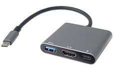 PremiumCord Adaptateur USB-C vers HDMI + USB A 3.0 + PD, USB 3.2 Type C, Fonction Étendues + Miroir, Résolution 4K 2160p, Full HD 1080p, Couleur Noire, Longueur 20 cm
