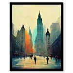 Twilight Wall Street New York City NYC Skyline Art Print Framed Poster Wall Decor 12x16 inch