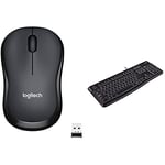 Logitech M220 SILENT Wireless Mouse, 2.4 GHz - Grey & K120 Wired Business Keyboard for Windows or Linux, USB Plug-and-Play, Full-Size, Spill Resistant, Curved Space Bar, PC/Laptop - Black