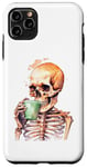 Coque pour iPhone 11 Pro Max Squelette Barista Crâne Coffee Shop Latte Caféine Petit