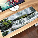 Gaming Mouse Mat,Waterfall,Majestic Waterfall Blocked with Massive Rocks w,Comfortable Mouse Pad Waterproof Keyboard Mat with Non-Slip Base, Stitched Edges, Smooth Surface for Computer and Desk60x35cm