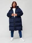 Tommy Hilfiger Curve Satin Hooded Down Padded Coat - Navy Blue