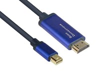 Good Connections® SmartFLEX 4844-SF010B Câble Mini DisplayPort 1.4 vers HDMI 2.0 4K UHD @60Hz RGB / 4:4:4 - Conducteur en cuivre - Boîtier en aluminium - Haute flexibilité - Bleu foncé - 1 m