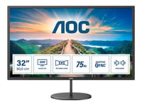 AOC Q32V4 - Écran LED - 32" (31.5" visualisable) - 2560 x 1440 QHD @ 75 Hz - IPS - 250 cd/m² - 1200:1 - 4 ms - HDMI, DisplayPort - haut-parleurs - noir