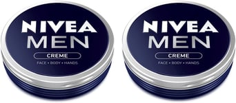 Nivea MEN CREME Cream FACE HAND BODY Moisturiser Dry Skin 75Ml TWO PACK