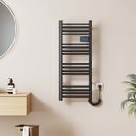 EMKE Radiateur sèche-serviettes électrique 96 x 40 cm, radiateur de salle de bain avec minuterie tactile, sèche-serviettes, chauffe-serviettes électrique, noir givré, 300 W