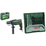 Bosch Electric Combi Drill EasyImpact 600 (600 W, in Carrying Case) & 15pc. Mini-X-Line Drill Bit Set (for Wood, Masonary and Metal, Accessories Drill Driver)