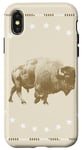 Coque pour iPhone X/XS Bison Buffalo Stars Animaux Sépia Marron Blanc Tourbillon Bordure