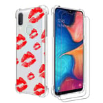 SHUMEI Galaxy A20E Case and with 2 Screen Protector, Soft and Flexible TPU Shockproof Transparent Bumper Protective Back Cover, Suitable for Samsung A20E Protective Case (Lip kiss)