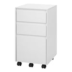 WOLTU Caisson Bureau Mobile, Meuble Rangement, Caisson de Bureau sur roulettes, Rangement Documents avec 3 Tiroirs,Blanc et Noir, 40x40x70cm