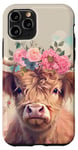 iPhone 11 Pro Spring, Highland Cow | Scottish Highland Cow, Floral Pastel Case