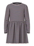 Name It Mini Girls Striped Long Sleeve Jersey Dress - Sepia Rose, Black/Multi, Size 5 Years, Women