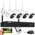 maisi 1080P HD Wireless CCTV Camera System, 4CH NVR + (4) 2MP Outdoor Home Security WiFi Cameras, Motion Detection Alerts, Day/Night Vision, 500GB Hard Drive Disk