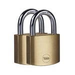 YALE Y110B/50/126/1 - Brass Padlock (50mm) - High Quality Indoor Locks for Ladders, Shutter Doors, Tools - 3 Keys - Standard Security