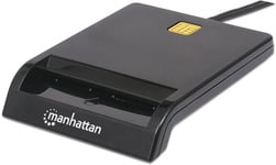 Manhattan USB-A Contact Smart Card Reader, 12 Mbps, Friction type compatible, External, Windows or Mac, Cable 105cm, Black, Blis