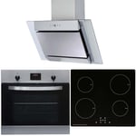 SIA 60cm Stainless Steel Oven, 4 Zone Induction Hob & Angled Glass Extractor Fan