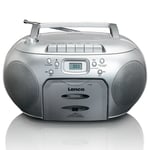 New Lenco SCD-420SI Portable Silver FM Radio CD Boombox Tape Cassette Player