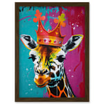 King Queen Giraffe Wearing a Crown Modern Pop Art Artwork Framed Wall Art Print A4