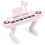 37 tangenter Piano Keyboard Barntangentbord med ställ Pedagogisk tangentbord 48 x 20 x 38 cm Rosa