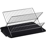 Collapsible Dish Drying Rack Stainless Steel 2 Tier Shelf Folding Dish Draine Rack with Water Tray for Kitchen Countertop
