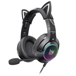 Gaming Headset med gelkattöron kompatibel med Xbox One, Ps4, Ps5, Pc（Svart）