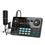 Audio Interface with DJ Mixer and Sound Card, MAONO Portable ALL-IN-ONE Podcast Production Studio with 3.5mm Microphone for Guitar, Live Youtube Streaming, PC, Recording Studio and Gaming(AU-AM200-S1)