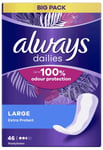 Always Dailies Extra Protection Large Pantyliners Lightly Scented, 46 Pack