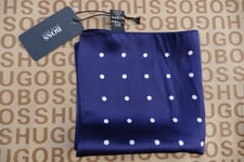 New Hugo BOSS mens blue polka dot 100% silk suit handkerchief tie Pocket Square