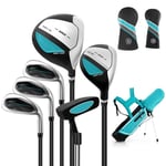 6-delat barngolfklubbset med golfbag och regnskydd för barn i åldern 11-13 år blå