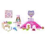 Barbie Coffret Chelsea, poupée et Accessoires, Coffret Skate-Park avec 2 Chiots, Rampe de Skate, Trottinette, Feuille d’Autocollants et 15 Accessoires supplémentaires, Jouet Enfant, Dès 3 Ans, HJY35