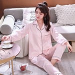 Couple Pajamas Sleepwear Set Silk Home Suit Nightgown Pink Women Xxl