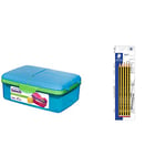 Sistema Lunch Slimline Quaddie Lunch Box with Water Bottle | 1.5 L Air-Tight and Stackable Food Storage Container | Blue/Green & STAEDTLER 120-2 BK5D Noris HB Pencils (Pack of 5)