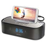 Groov-e Time Curve Alarm Clock Radio with USB Charging Station - Black