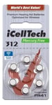 iCellTech 312 PR41 Zinc-Air nappiparisto, elohopea-vapaa, 1.1V, 6-pak.
