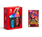 Nintendo Switch OLED Neon Red & Blue & Pokémon Scarlet Bundle, Red,Blue