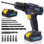 Cordless Drill 18V with 2 Batteries Electric Drill Driver & 13pc Drill Bit Set