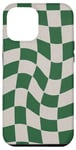 iPhone 15 Plus Retro Wavy Forest Sage Green Checkered Checkerboard Case