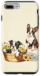 iPhone 7 Plus/8 Plus Boston Terrier Puppies in Floral Wicker Basket Case