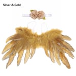 Newborn Photo Props Flowers Headband Angel Wings Silver & Gold