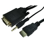 1m HDMI to SVGA Monitor Cable Lead With 3.5mm AUX Jack Audio HDMI IN VGA OUT