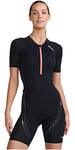 2XU Womens Aero Sleeved Trisuit Black/Hyper Coral XL