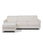 Canapé d'angle réversible  CASUAL convertible EXPRESS 120 cm matelas 16 cm sommier lattes pieds bois tissu bouclettes loop ivoire