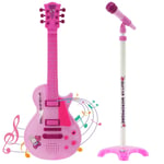 Kids 6 String Pink Electric Play Guitar & Microphone Set with Adjustable Stand