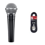 Shure Dynamic Microphone Sm58-S Black and Silver, Vocal Cardiodie & Stagg 6 m Câble Microphone XLR - XLR de Haute Qualité - Noir