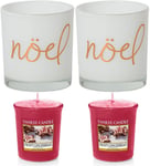 Yankee Candle Frosty Gingerbread Votive Candle and Noel Votive Holder Pack 2