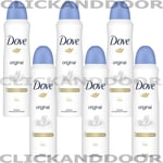 6 X Dove Original Aerosol Anti-Perspirant 0% alcohol 150 ml