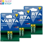 6 VARTA Recharge Battery Phone AAA Batteries LR03 550mAh Nimh 1.2V HR03 2BL New