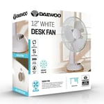 Daewoo 12" Portable Table Desk Fan for Home/Office, Oscillating 3 Speed, COL1567